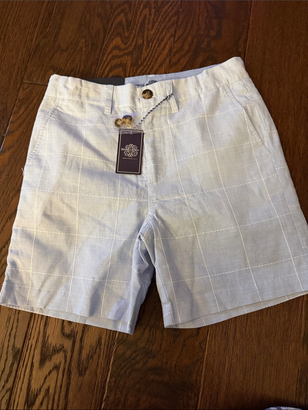 Men's Light Blue Windowpane Flat-Front Shorts